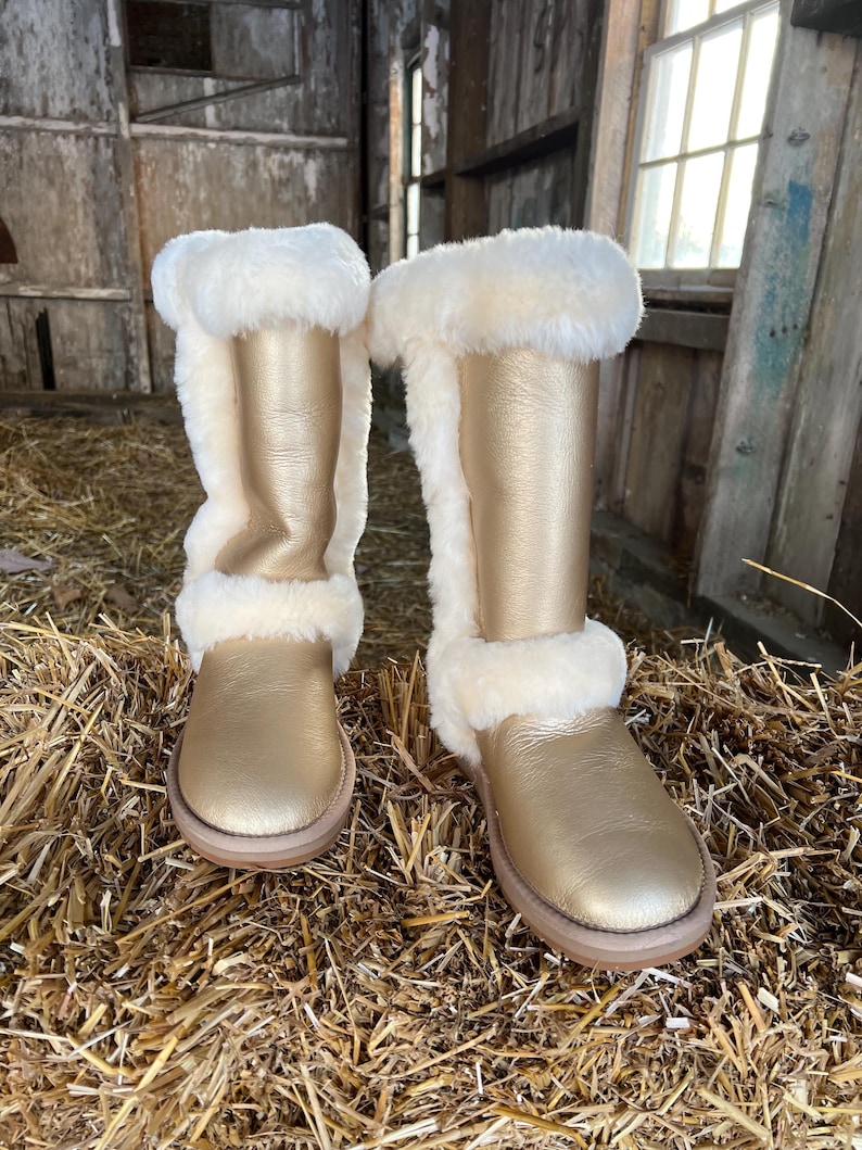 Inoli Women’s Sheepskin Ugg like Winter Cold Weather Gold Metallic Boots image 10