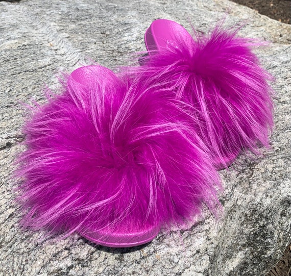 Inoli Brand Womens Purple Fur Slides Womens Slides Luxury Fur Slides Fur Sandals Womens Fur Slides Purple Slides Furry Slides Etsy