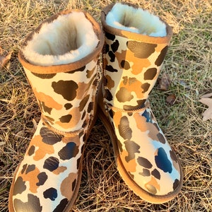 Inoli Brand Tan Black White Pony Sheepskin Winter Cold Weather Boots