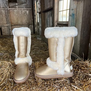 Inoli Women’s Sheepskin Ugg like Winter Cold Weather Gold Metallic Boots image 7