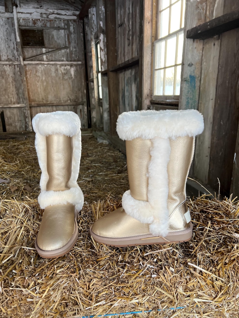 Inoli Women’s Sheepskin Ugg like Winter Cold Weather Gold Metallic Boots image 7