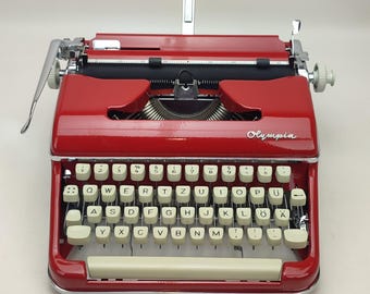 Serviced Olympia Sm3 Working typewriter With White Keyboard, Vintage Pica typewriter, Portable Red Typewritter, Retro Gift for Wife Birthday