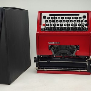 Red Olivetti Dora Working Typewriter With Case, Antique, Vintage typewriter,  birthday gift for her him, Unique Gift for Valentine Days