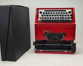 Red Olivetti Dora Working Typewriter With Case, Antique, Vintage typewriter,  birthday gift for her him, Unique Gift for Valentine Days