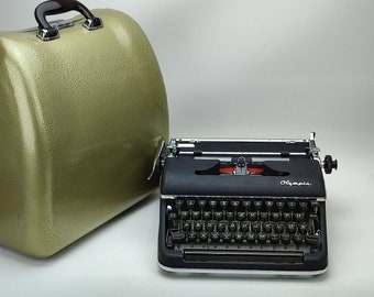 Black Olympia SM3 Typewriter With Gold Case / Portable working typewriter, vintage typewriter working, best gift for dad, mom, her, him