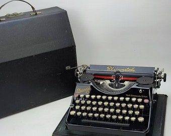 1930's Rheinmetal Portable Working Typewriter with Case, Glasskey Vintage Typewriter, Antique mechanical typewriter, Gift for Moms, Mothers