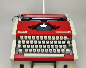 Cursive*! Handwriting Red Olympia Working Typewriter, İtalic font, Portable, Antique Vintage typewriter case, Black Friday, Christmas Gift