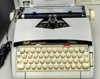 Qwerty Electro Mechanic Smith Corona Electric lV Working Typewriter, U.S 110 Volt Antique Typewriter Original Case, Collectible Typewriter