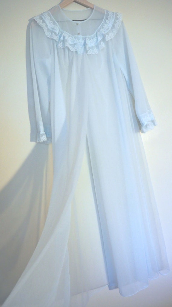 Vintage Full Length Sheer Baby Blue Shadowline Br… - image 7