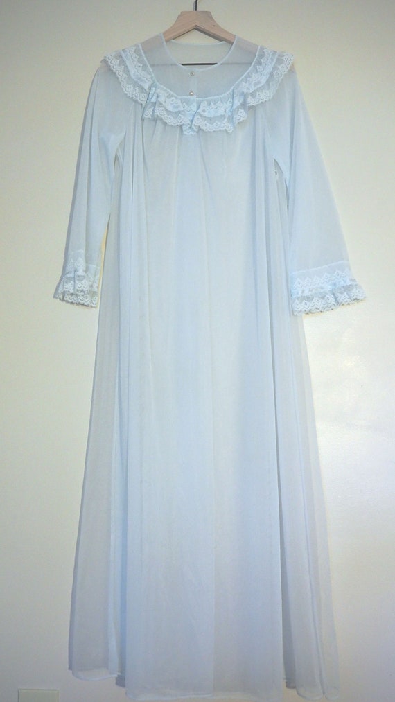 Vintage Full Length Sheer Baby Blue Shadowline Br… - image 6