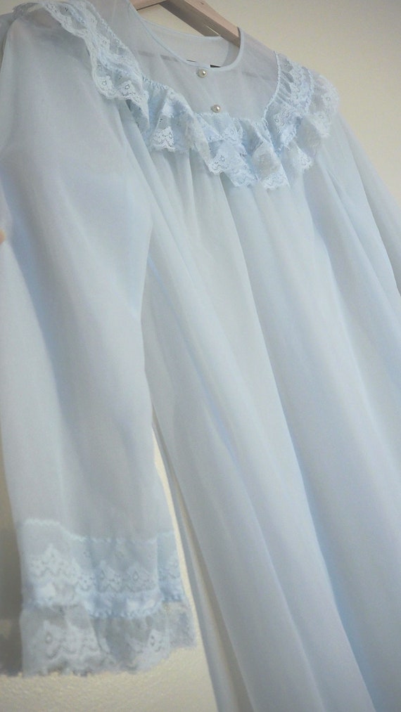 Vintage Full Length Sheer Baby Blue Shadowline Br… - image 2