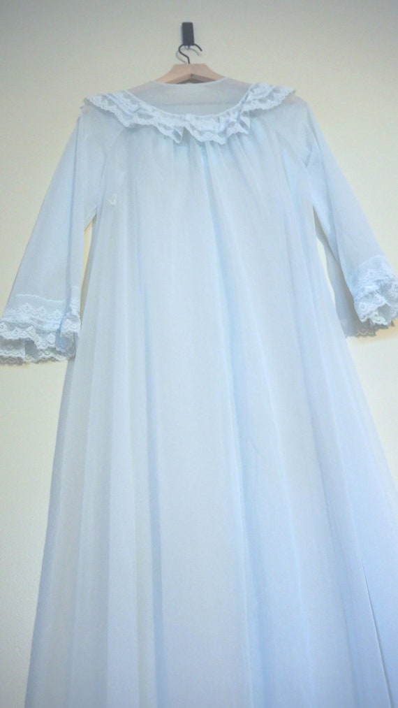 Vintage Full Length Sheer Baby Blue Shadowline Br… - image 8