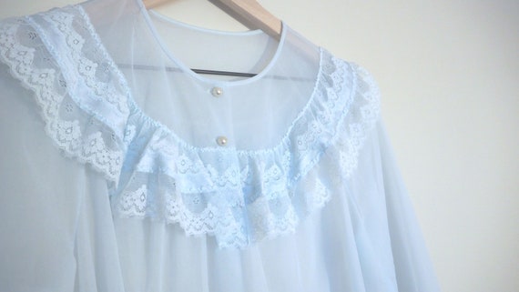 Vintage Full Length Sheer Baby Blue Shadowline Br… - image 1