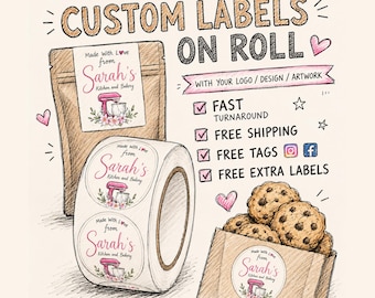 Custom Printed Logo Label Stickers on roll for your product packaging. High Quality, Waterproof. FREE FAST SHIPPING