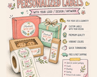 Personalized Business Logo Stickers.  Custom Labels For Bakery. Packaging Stickers. Roll Labels Stickers Customized.