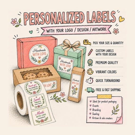 Personalized Business Logo Stickers.  Custom Labels For Bakery. Packaging Stickers. Roll Labels Stickers Customized.