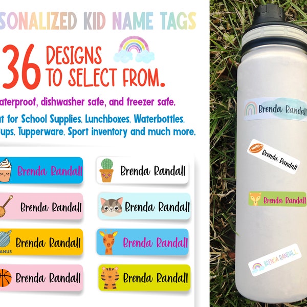 School Supply Stickers, Personalized Name Labels, Daycare Labels, Kid Name Bottle Labels, Waterproof Dishwasher Safe, Cute Kids Name Sticker