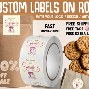 Custom Printed Logo Label Stickers on roll for your product packaging. High Quality, Waterproof. FREE FAST SHIPPING image 1