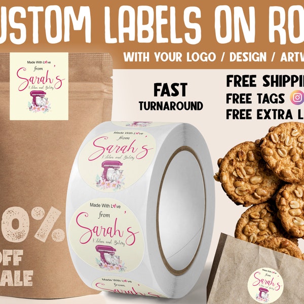 Custom Printed Logo Label Stickers on roll for your product packaging. High Quality, Waterproof. FREE FAST SHIPPING