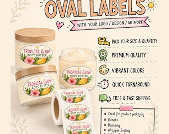 Custom Oval Labels, Waterproof Business Logo Stickers for Packaging, Bakery, Boxes On Roll
