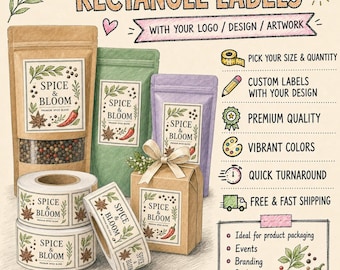 Custom Rectangle Labels on a Roll, Personalized Logo Stickers, Product Packaging, Waterproof, business.