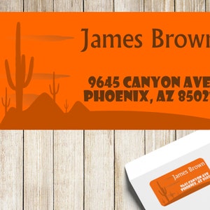 Arizona return address labels, desert address label, Saguaro cactus address sticker, custom address stickers, country mailing labels.