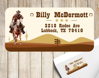 Custom 1x2" address labels, return address label, address stickers, cowboy address labels, personalized stickers, country mailing labels.