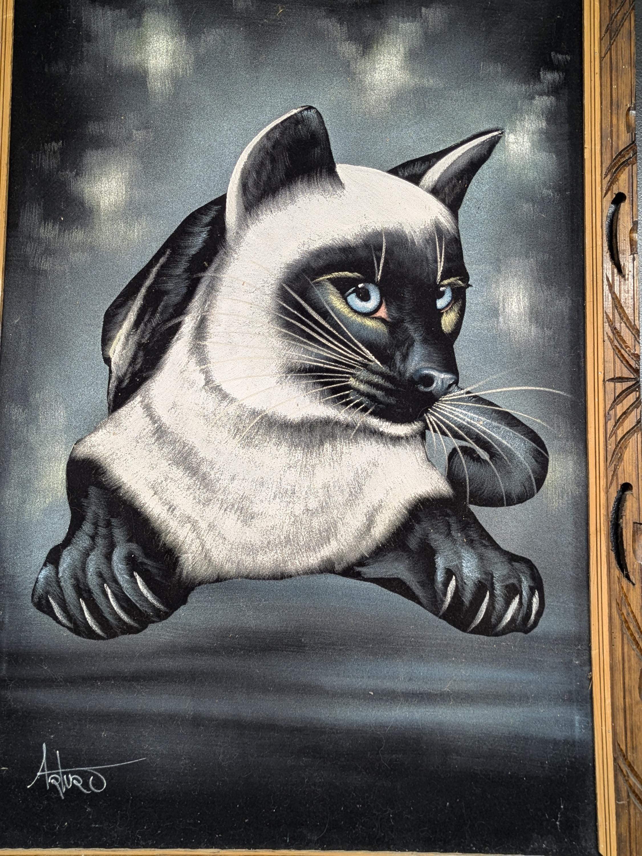 シャム猫　アート　絵画　極美品 シャム猫 アート 絵画 極美品 【公式通販】