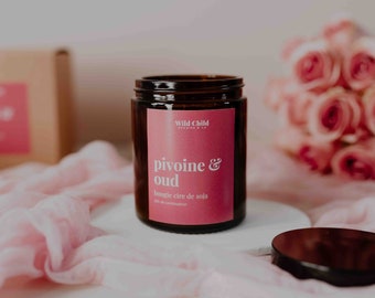 Peony & Oud - Valentine's Day candle, artisanal soy wax candle and fragrance without CMR, 25h