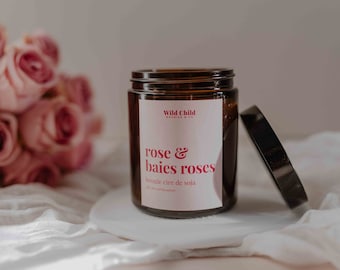 Rose & Pink Berries - Valentine's Day candle, artisanal soy wax candle and fragrance without CMR, 25h