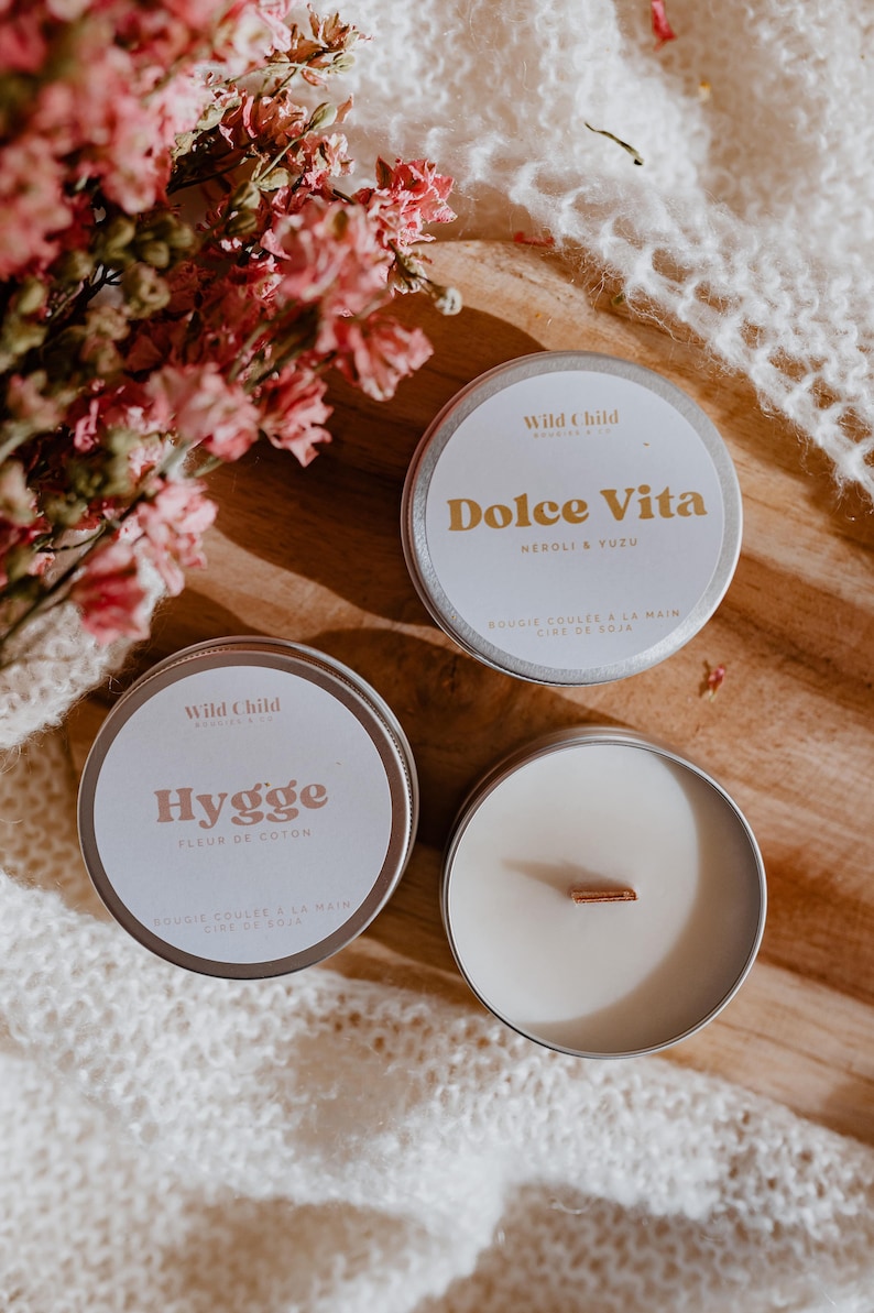 Mini scented candle in aluminum container, several scents to choose from, 100% natural wax, Vegan and cruelty-free, CMR-free scents. image 1