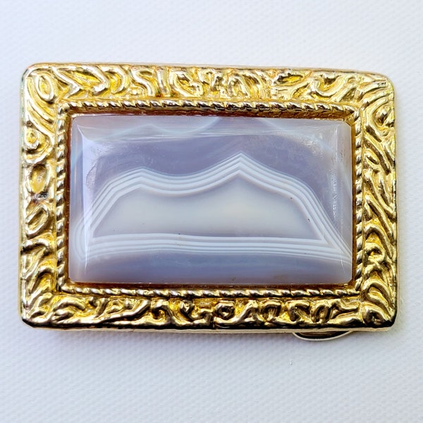 Boucle De Ceinture Vintage En Agate - Dimensions 2 1/4 X 3 5/8 Pouces - Livraison Gratuite - Occasion