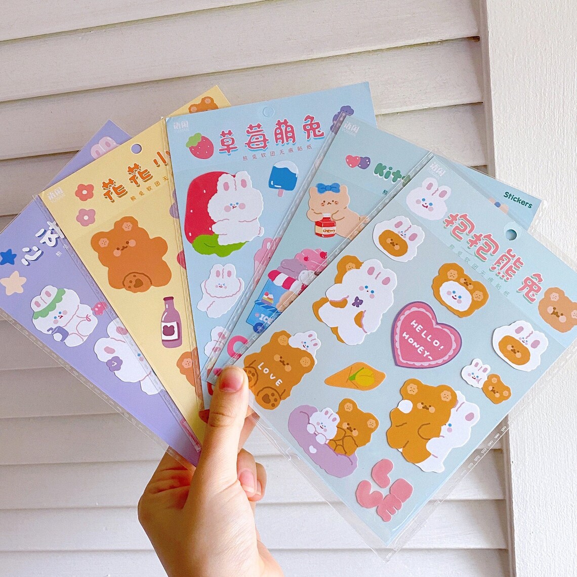 Cute Kawaii Rabbit Bear Large Deco Sticker Sheet Korean Style Etsy
