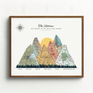 Wedding gift and Anniversary gift for husband, 3-15 Locations Map gift for couples, Christmas gift for mom and dad, Custom Mountain wall art