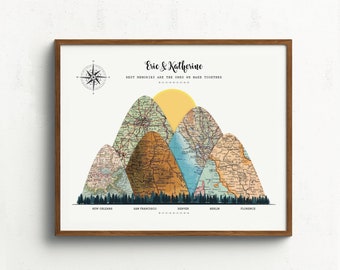 Personalised Map Art Print Couples Wedding gift, Engagement Gifts, Where We Met 1st Anniversary Gifts for Husband, Map Print for wife