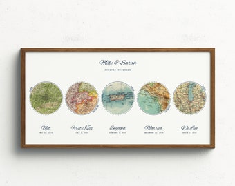 Personalized Adventure Wedding Gift - 5 locations wall art, Wedding Gift & Anniversary Gift for couples, Gift for Him, Custom Travel Maps