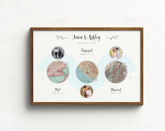 Personalized First Anniversary Map Canvas Print | Custom Family Travel Map Gifts for Newly Married Couple His and Hers Wedding Anniversary