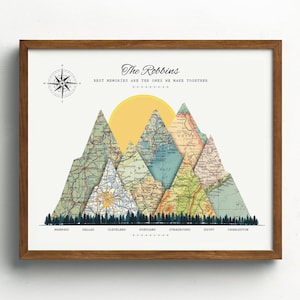 Custom Travel Map Anniversary |  Map Memories | Anniversary Gift |  Mountain Wall Art | Travel Gift |  Adventure Map Print | Where We Met