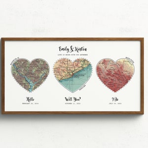 Unique Wedding Gift for Couple, Personalised Engagement Map Heart Art, Newly Wed Gifts, Custom Map Any Location, Met Engaged Married Home