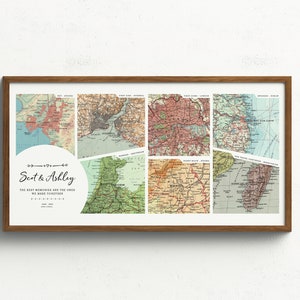 Custom Couples Travel Map Art Print Engagement, Wedding Gifts, Anniversary Gifts for Him, Her, Wife, Husband Personalized Wall Art Map Print