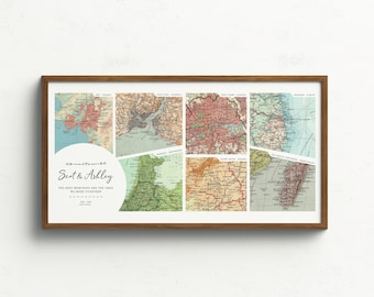 Custom Couples Travel Map Art Print Engagement, Wedding Gifts, Anniversary Gifts for Him, Her, Wife, Husband Personalized Wall Art Map Print