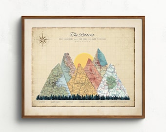 Personalized Adventure Mountain Maps 3-20 Locations Travel Art, Personalized Adventure Poster, Anniversary & Wedding Gift, Couple Wall Decor