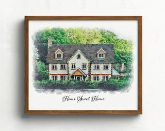 Personalised Watercolour House Portrait, New Home Print Gift, Housewarming Gift, Venue Drawing, Our First Home, House Sketch Gift