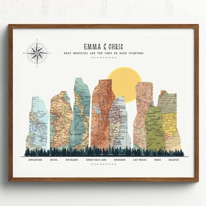 Custom Travel Adventure Map | Anniversary Gift for Couples | Personalised Mountain Wall Art with 3-20 Map Locations | Christmas Gift for Dad