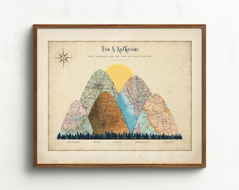 Custom Anniversary Gift for Couples | Adventure Map Wall Art | 3-20 Personalized Map Locations | Custom Travel Map Prints | Wedding Map Gift