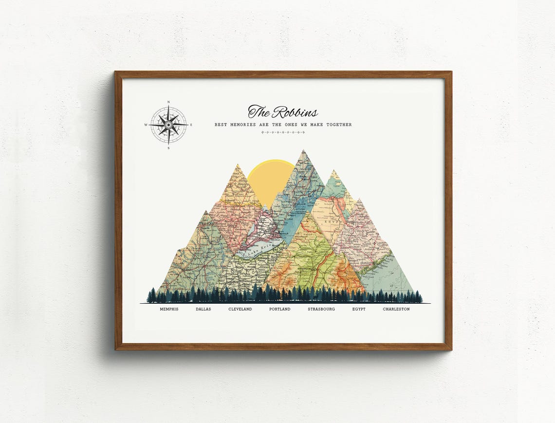 Personalised Custom Travel Map Print, Framed Adventure Travel Map ...