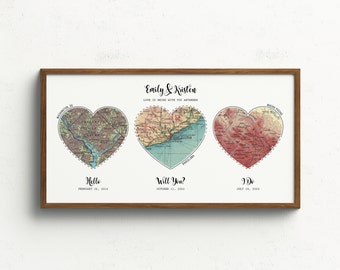 Custom Couple's Journey Map Prints From Our First Meeting to Our Forever Home – The Perfect Christmas Gift for Him & Her | Couple Story Maps