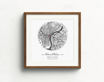 Personalised Heart Map, Heart map print, Paper Anniversary gift, Map print, Custom wedding gift, Anniversary Map, Engagement gift Heart Map