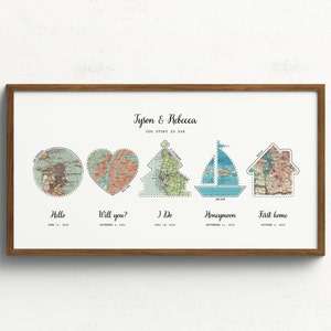 Hello, Will you, I Do, Honeymoon, First Home Map Print | We Met, Our First Date, Our First Kiss, We Engaged, We Married Couple Map Print Art