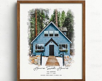 Custom House Portrait | Mother’s Day Gift | Watercolor Home Art | Personalized Gift for Mom, Grandma | Family Keepsake | Home Print for Mom